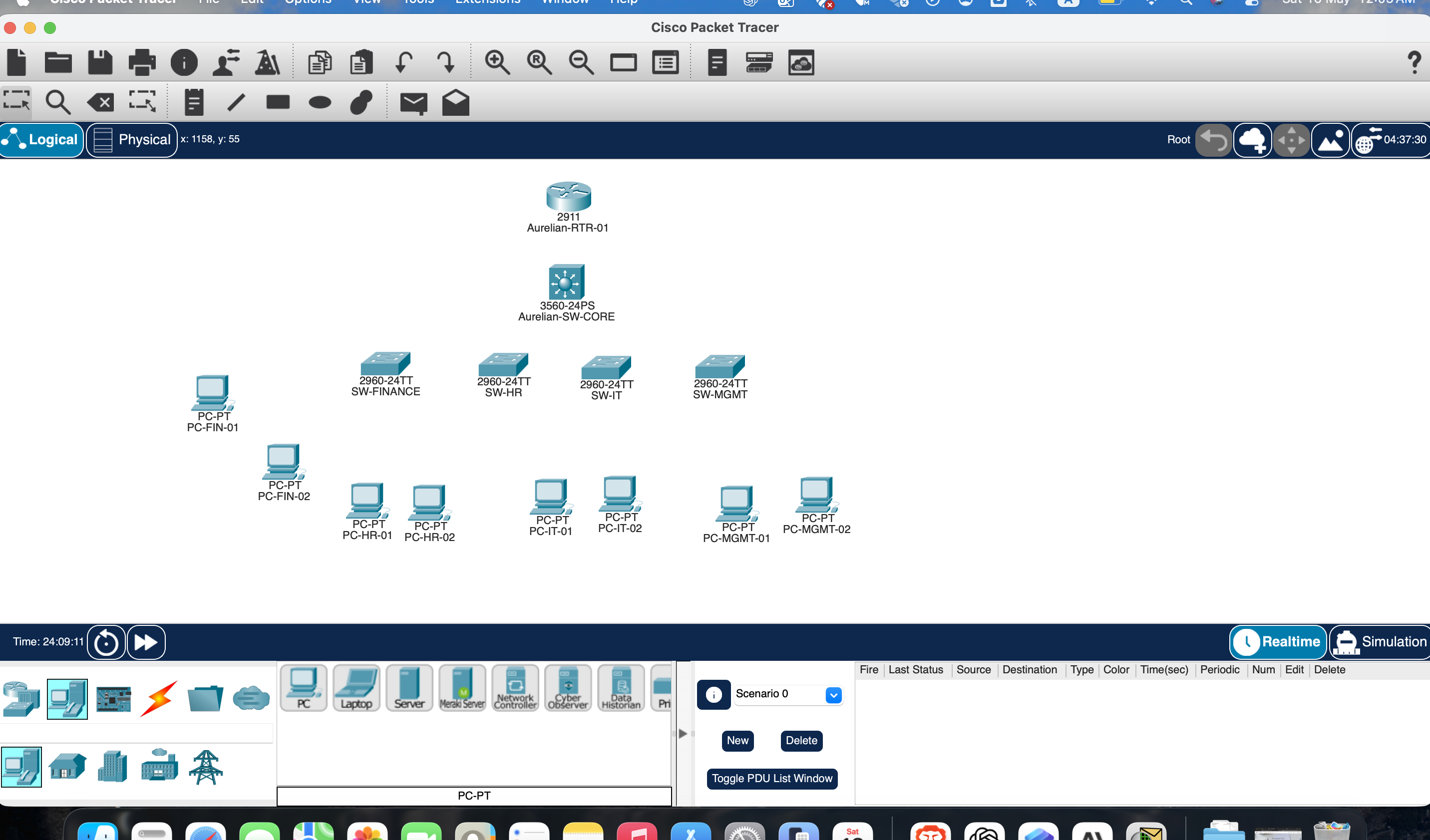 Initial Packet Tracer topology before cabling
