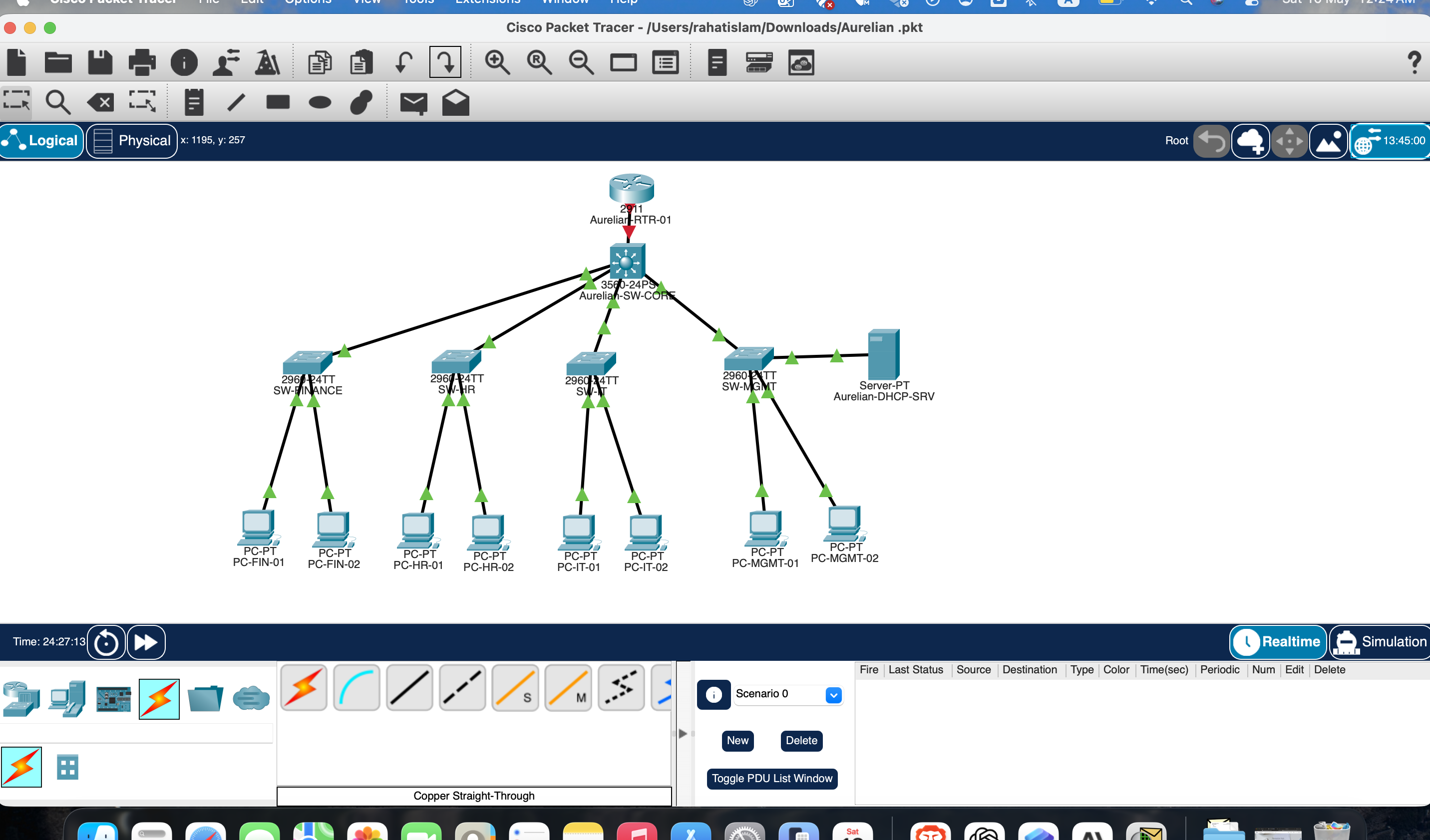 Completed Packet Tracer topology screenshot 10