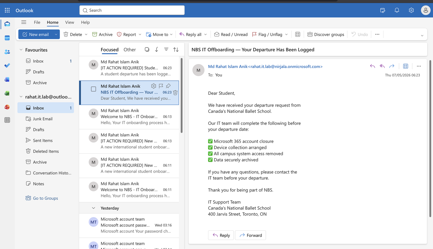 IT offboarding departure confirmation email to student