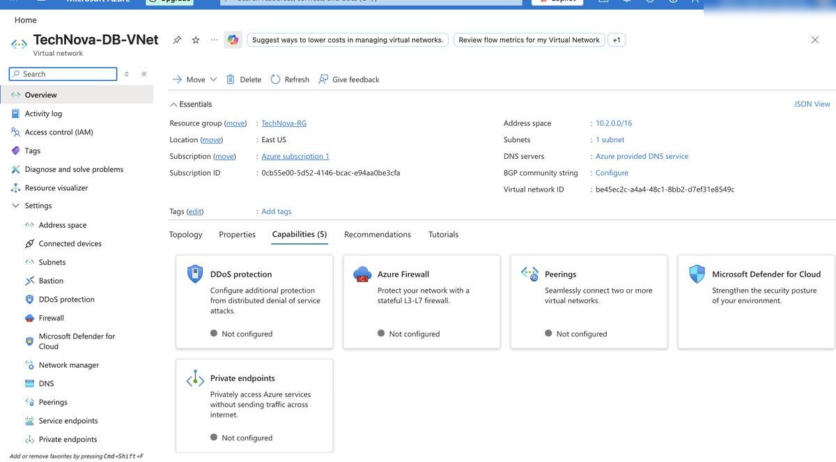 DB VNet — isolated database network configuration