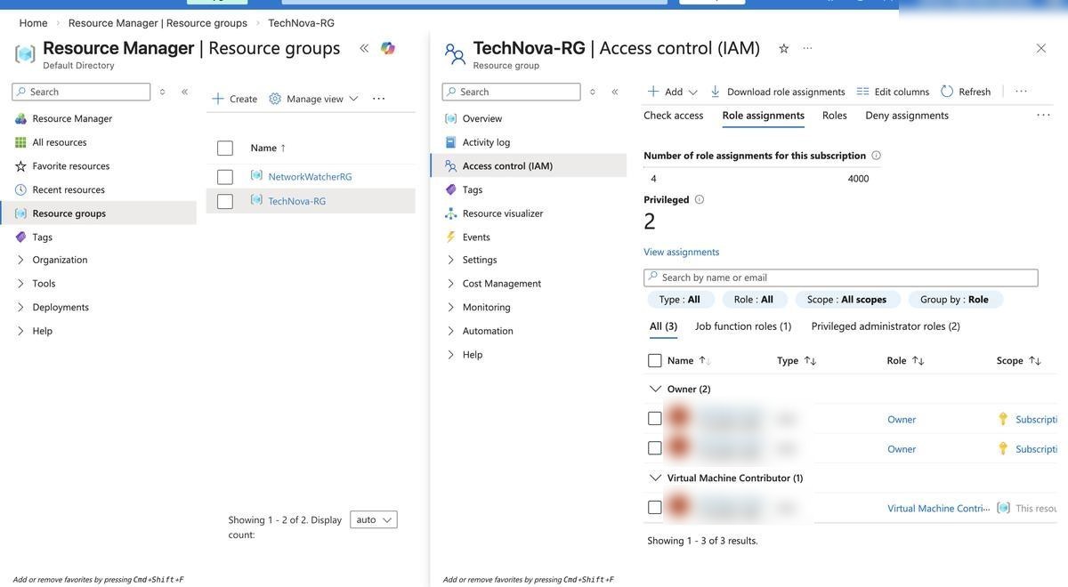 RBAC — role assignments on Resource Group