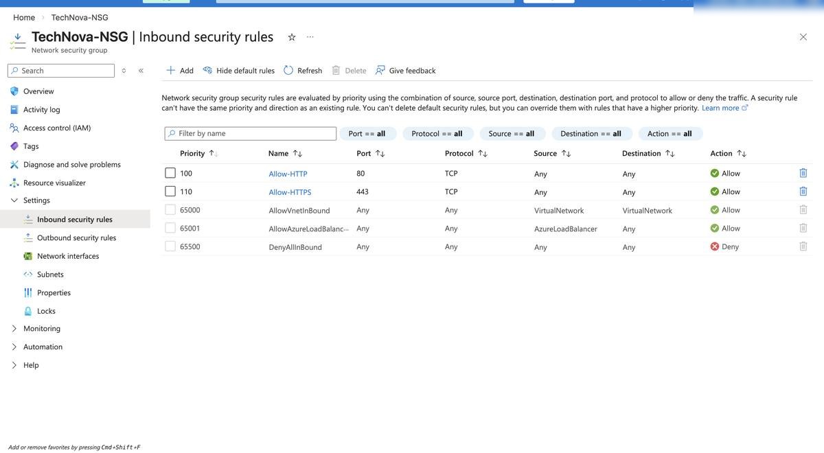 NSG — additional HTTP/HTTPS rule confirmation