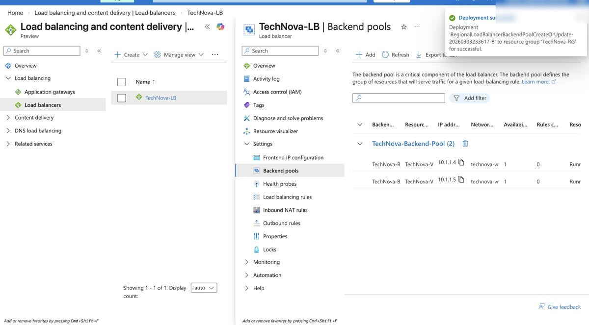 Backend Pool — VM1 and VM2 registered and active