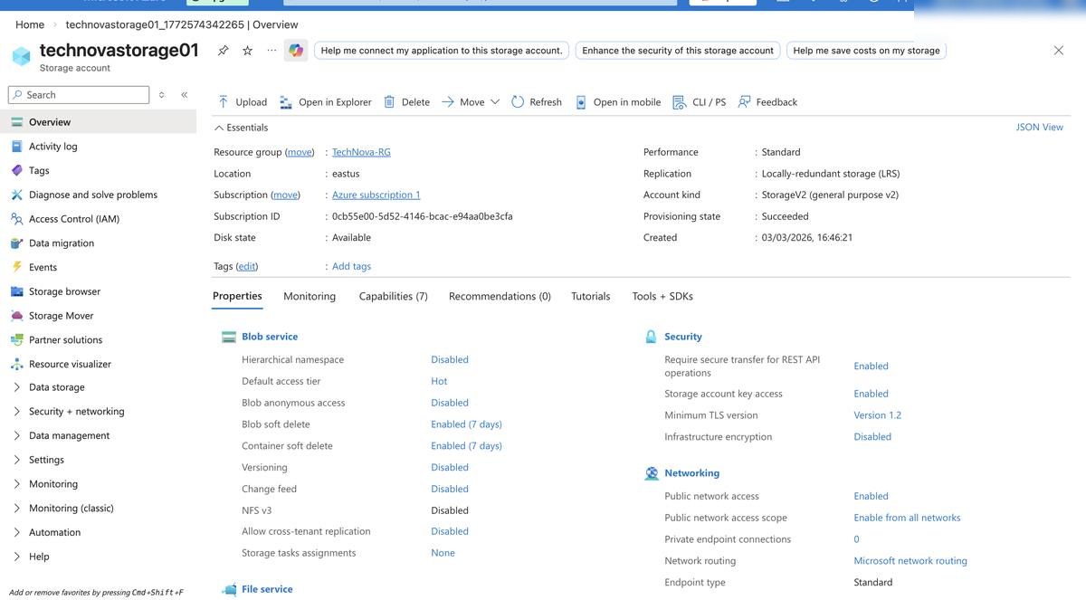 Storage Account — overview and access configuration