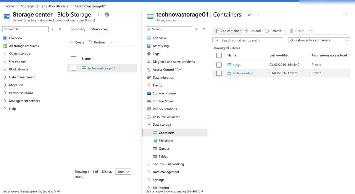 Blob Container — storage container configured