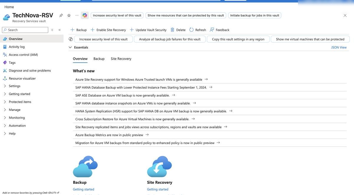 Recovery Services Vault — backup management