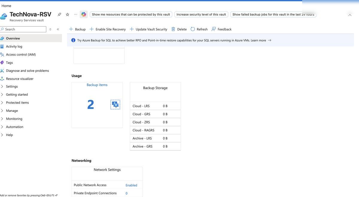 Azure Backup — VM backup policy configured