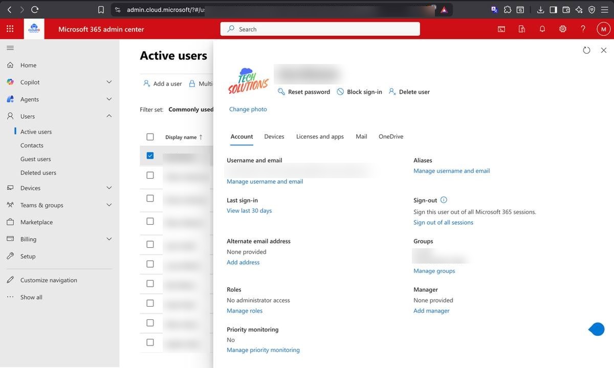 User profile configured — company logo, department, and job title populated