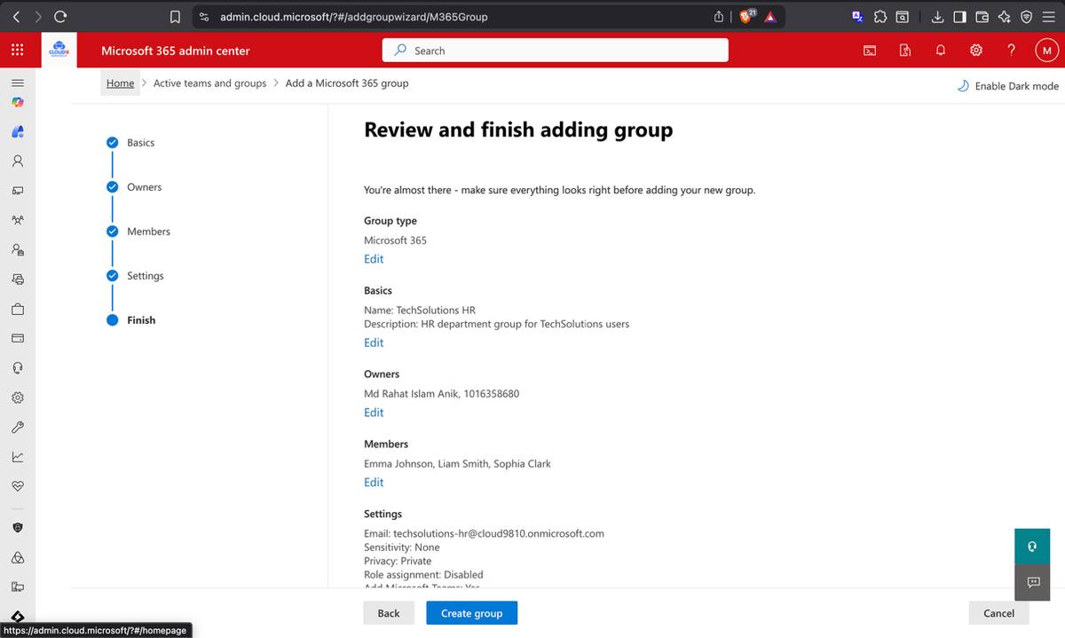 IT group successfully created with correct members