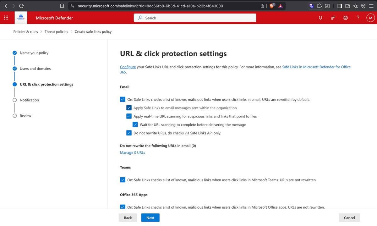 Safe Attachments — Standard and Strict protection enabled for all inbound email