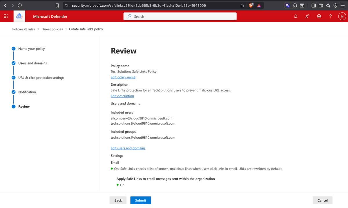 Safe Links extended protection — Teams, Office 365 Apps, and click-tracking configured