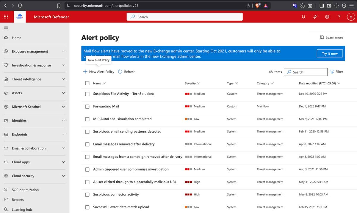Microsoft Purview — high-severity DLP alert triggered on credit card detection