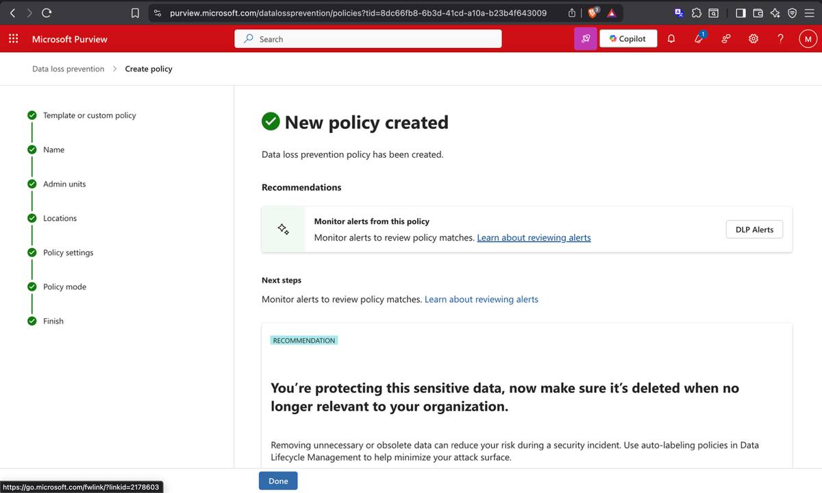 DLP policy for Canadian PII — configured, activated, and verified
