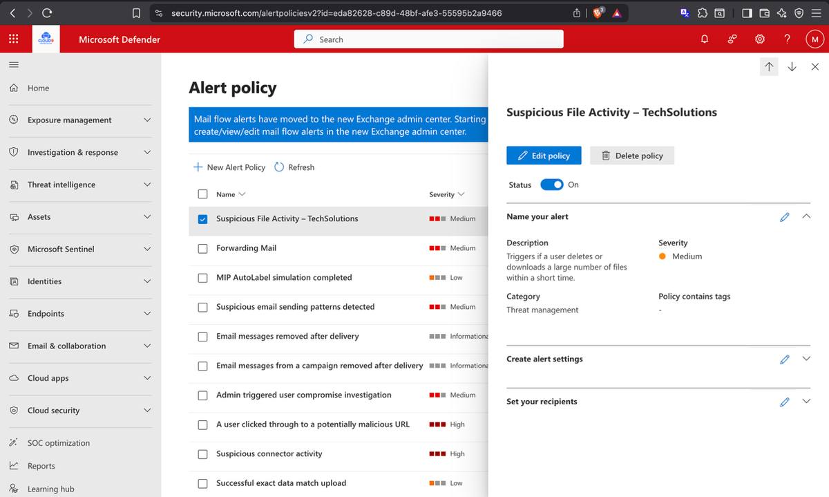 DLP policies dashboard — Canadian financial data and PII policies both Status: ON