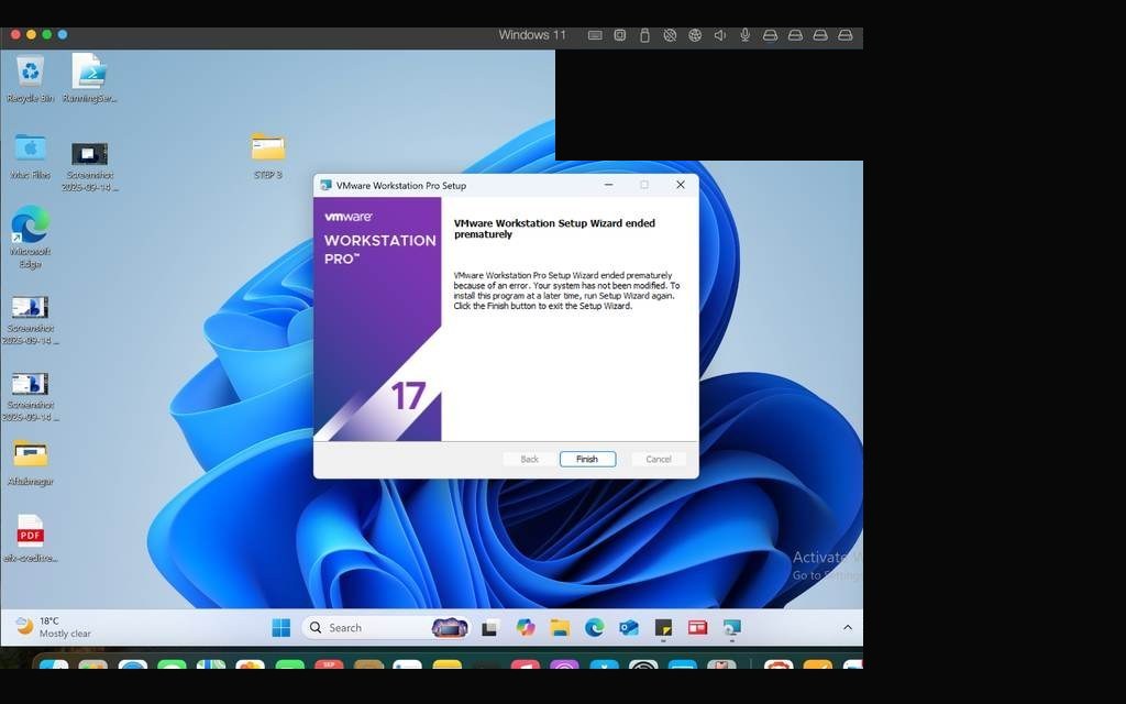 VM resources configured — CPU, RAM, and storage allocated for Windows 11