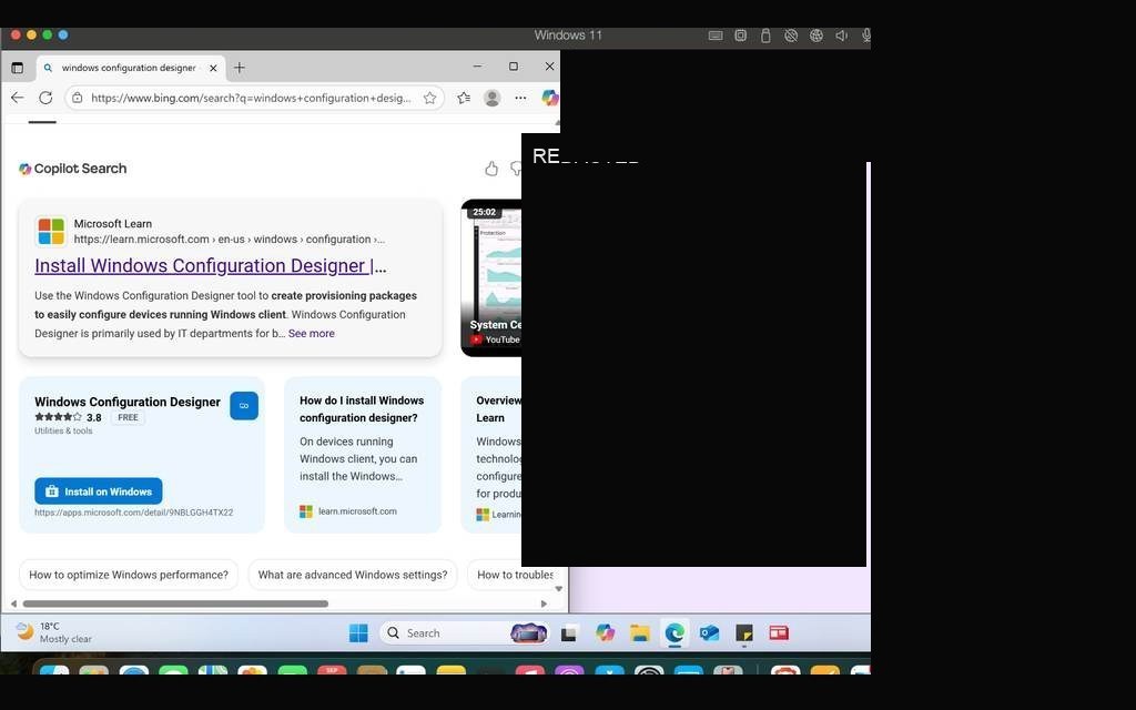 Configuring account settings inside WCD — local admin account details entered