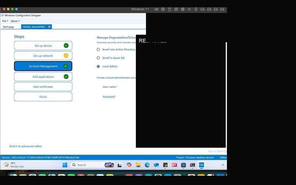 Local Users and Groups — lab admin account appears post-provisioning