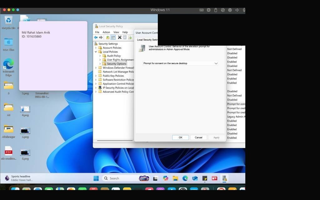 Policy confirmation — UAC elevation on secure desktop configured