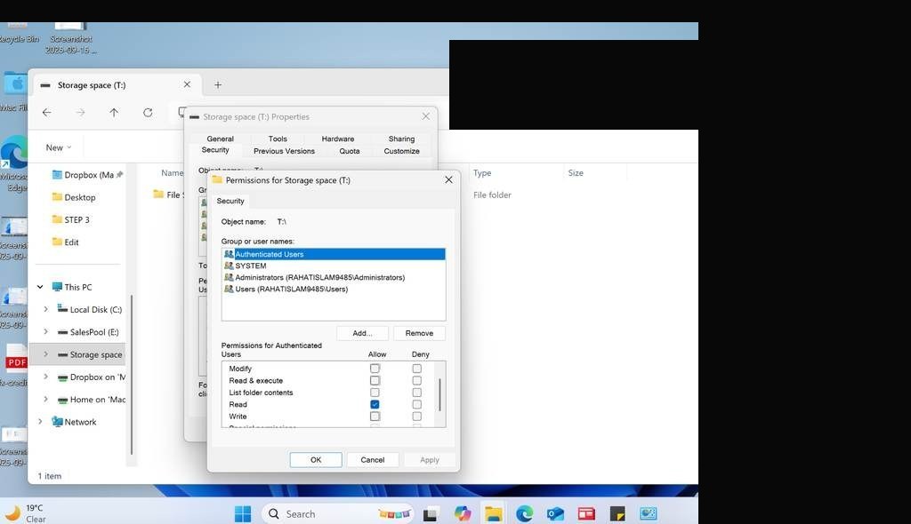 File Share folder ready for permissions configuration