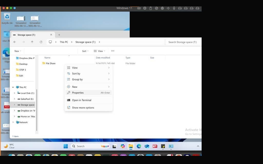Security tab — NTFS permissions for the File Share folder