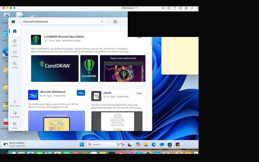 Microsoft Store open — searching for Microsoft Whiteboard