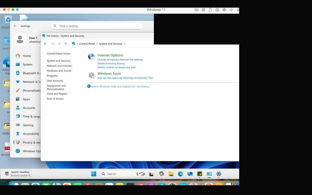Backup confirmed — File History active on storage space volume