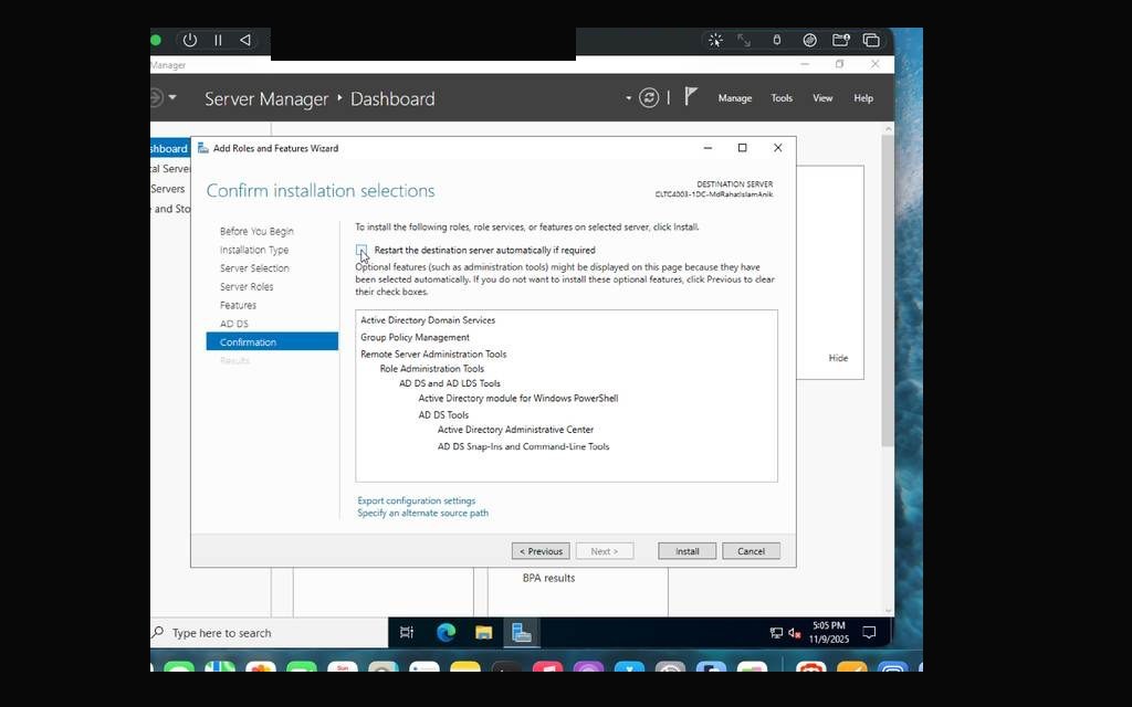 UTM VM resource summary — 4 vCPUs, 8GB RAM, 64GB storage confirmed